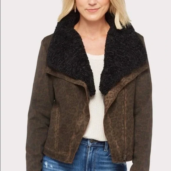 Anthropologie Marrakech Leopard Print Moto Jacket Removable Sherpa Collar - Picture 2 of 12